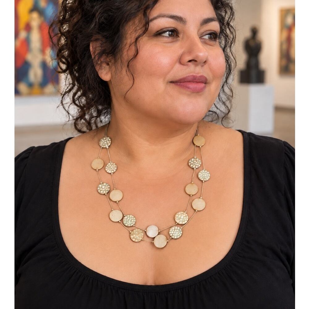 Two-Strand Disc Necklace with Smooth & Textured Metallic Tones